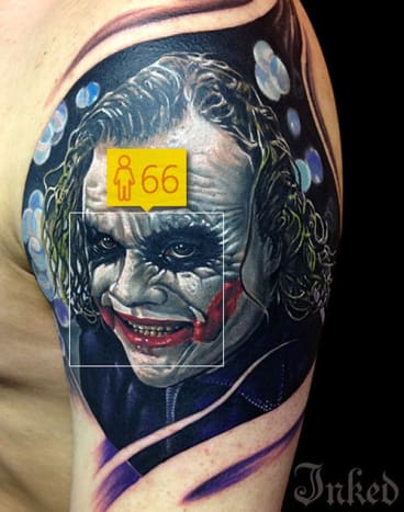 Wir wünschen uns, dass Heath Ledger (hier von Randy Engelhard als Joker tätowiert) dieses hohe Alter erreichen konnte.