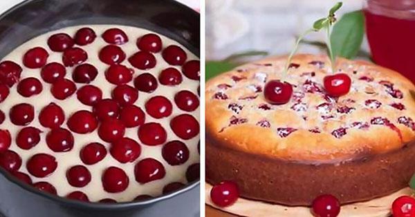 mettre la pâte et les cerises dans une plaque à pâtisserie et cuire au four
