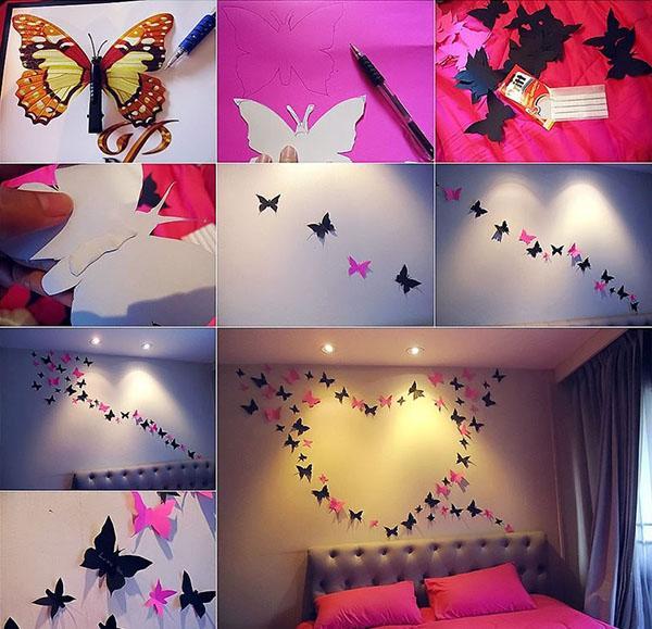 mariposas de papel en la pared