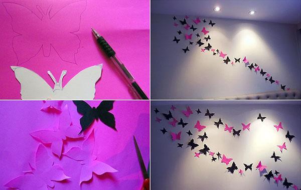 pochoirs de papillons sur le mur
