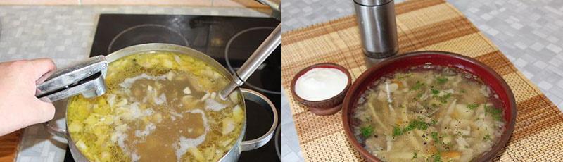 la sopa de hongos ostra está lista