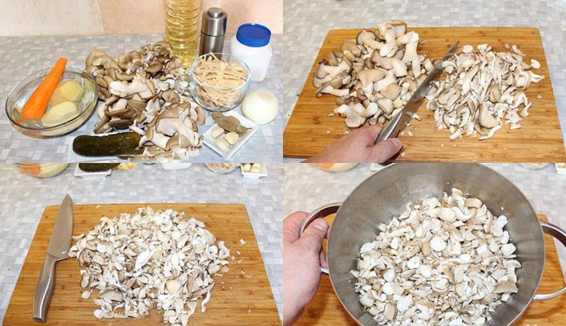 ingrédients de la soupe et tranches de champignons