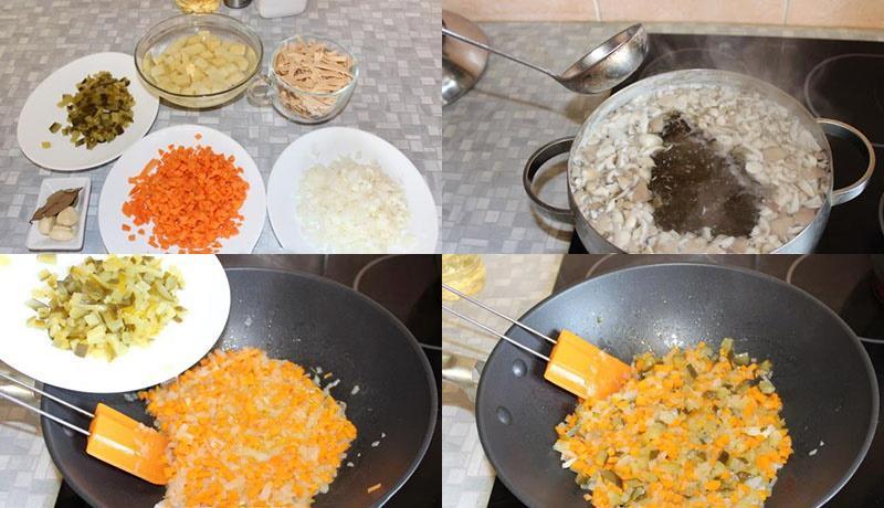 cocinar caldo y freír verduras