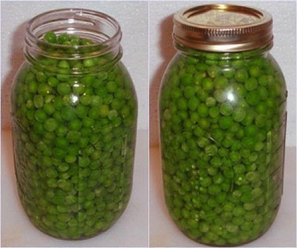 cerrar frascos llenos de guisantes