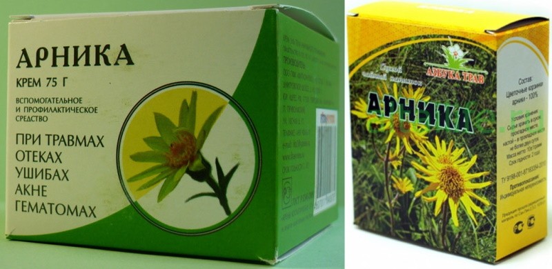 arnica en emballage de pharmacie