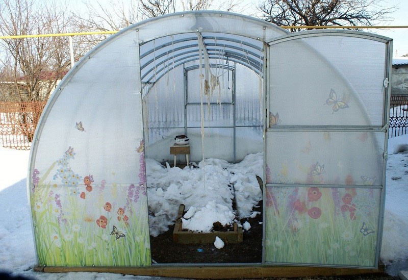 rellenar las camas en el invernadero con nieve