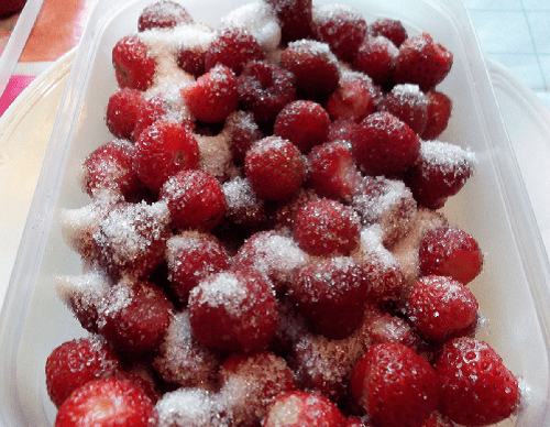 fraises enrobées de sucre