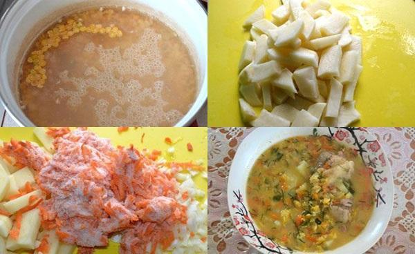 étapes de préparation de la soupe aux pois