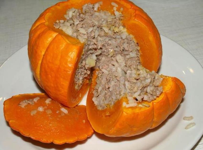 calabaza con arroz y carne picada