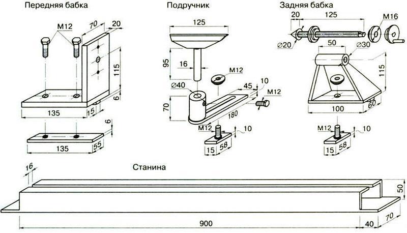 dessins et dimensions des pièces de la machine
