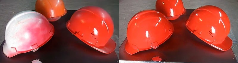 aplicando un casco rojo