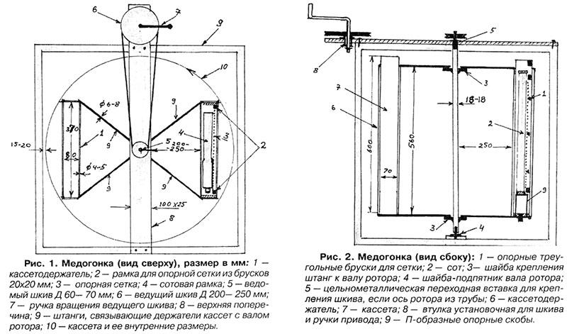 Dibujo de bricolaje de un extractor de miel de dos marcos