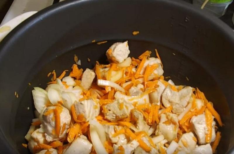 faire frire la viande avec des légumes