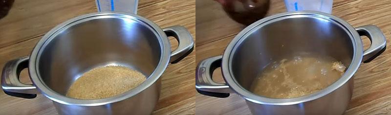 vierta el cereal con agua y cocine