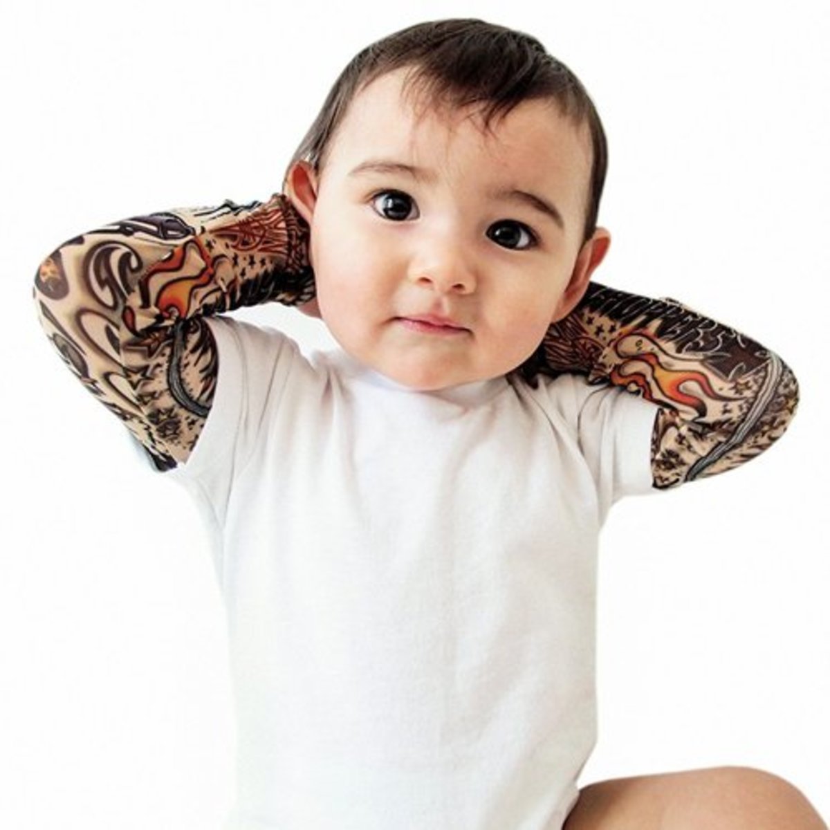 2-Kind-Tattoo-Ärmel-Weiß-Strampler