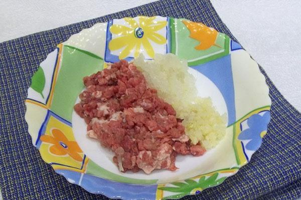 mezclar la cebolla con la carne picada