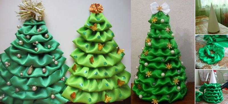 bricolaje árbol de Navidad hecho de tela con elementos decorativos