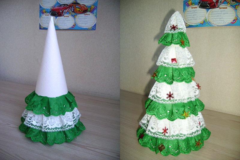 fabriquer un sapin de Noël en dentelle