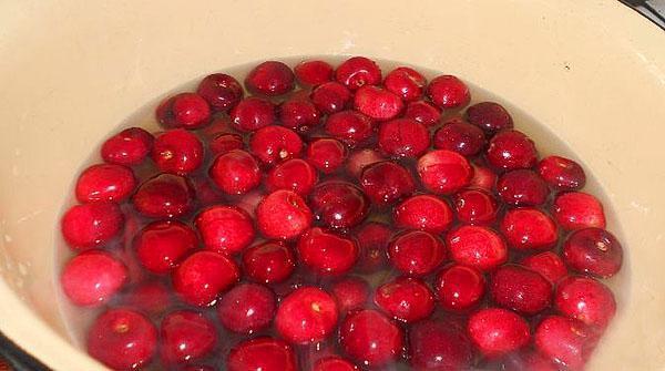 poner las cerezas en el almíbar