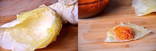 retirer les feuilles et former des rouleaux de chou