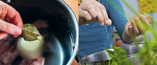 agregue cebolla y especias a la carne