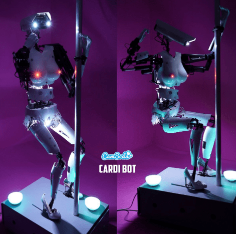 Cardi-Bot besteht aus einer Silikonpuppe mit leuchtenden Nippeln und einem Sicherheitsnockenkopf.