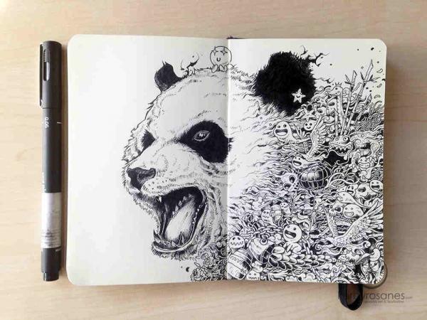 قدم القط الأسود والأبيض - المعروف أيضًا باسم Panda - Uni Pin Fineliners