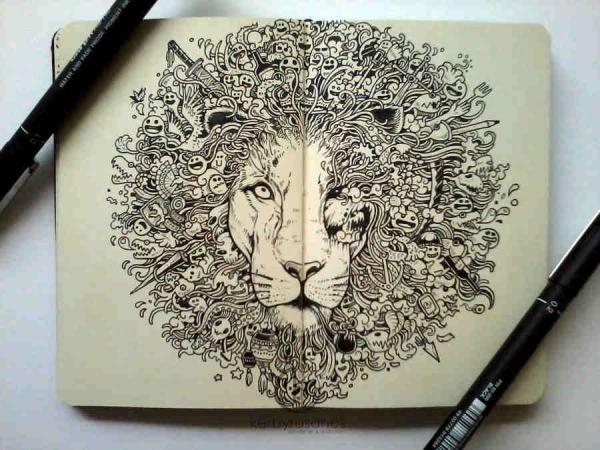 - The King's Awakening (Uni pin black pens on Moleskine pocket sketchbook - zhruba 2-3 hodiny of doodling)