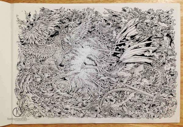 FIRE AND ICE (Ein Gekritzel über die Kollision zwischen einem brennenden Phönix und einem eisigen Drachen.) - 11 x 16 Zoll - Uni Pin Fineliner - ca. 14 Stunden Kritzeln