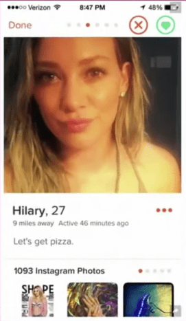 Profil Tinder Hilary Duff. Potáhli byste doprava?