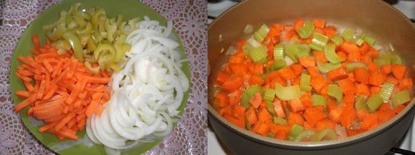 hacher les légumes et laisser mijoter