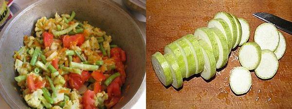mijoter les légumes et hacher les courgettes