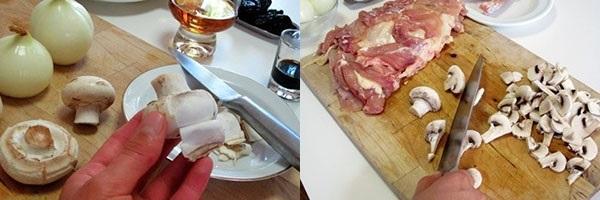 pelar y picar las setas