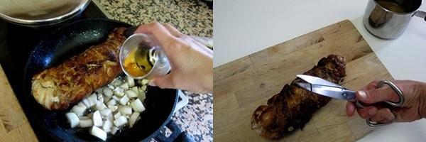 agregue aceite y cebolla