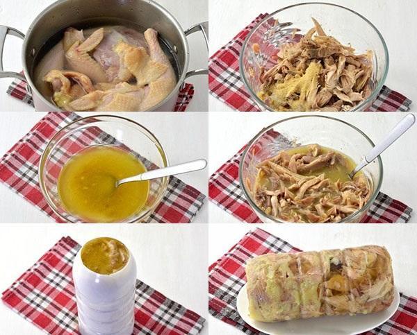 etapas de la cocción del rollo de pollo