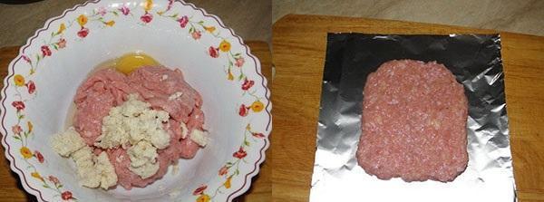 mezclar pan, huevo y carne picada