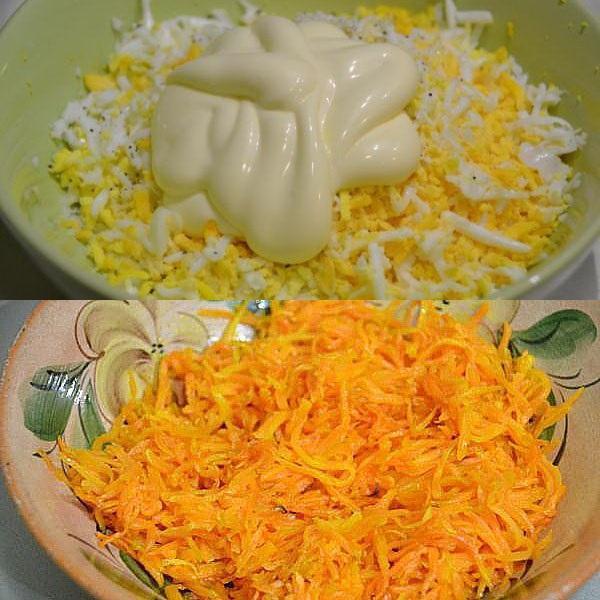 huevos con mayonesa y zanahorias guisadas