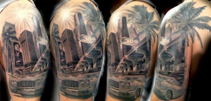 Tattoo von Jose Sandroz.Willkommen in Miami. Bienvenido a Miami.