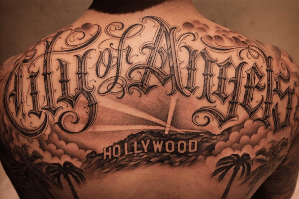 Tattoo von Miguel Ochoa.A dope Rückenteil reppin' L.A.