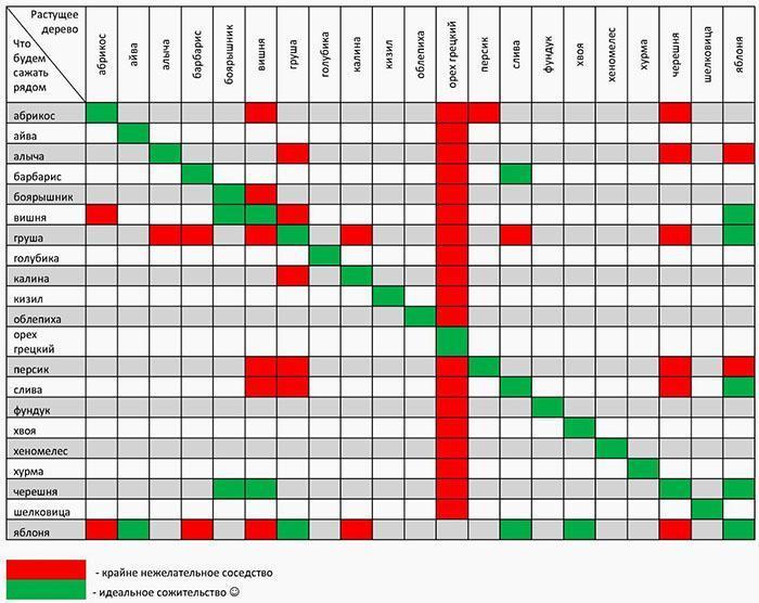 Tabla de compatibilidad de jardinería