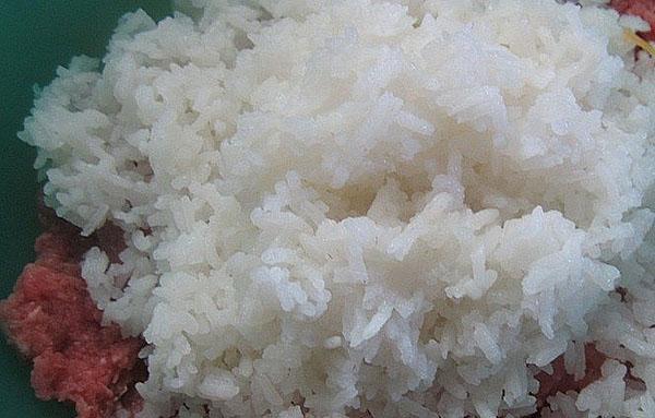 mélanger la viande hachée avec du riz
