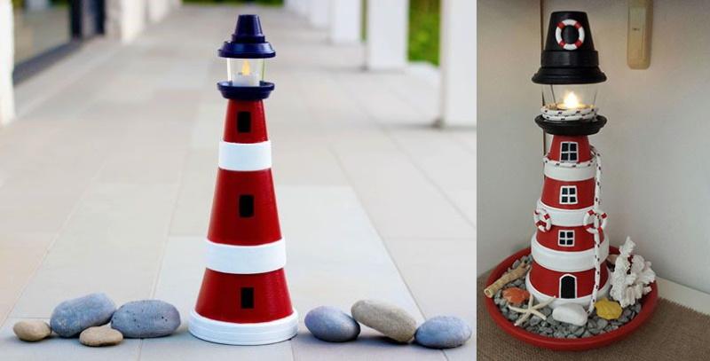 artisanat à partir de pots de fleurs en forme de phare
