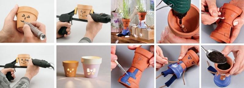 faire un homme avec des pots de fleurs