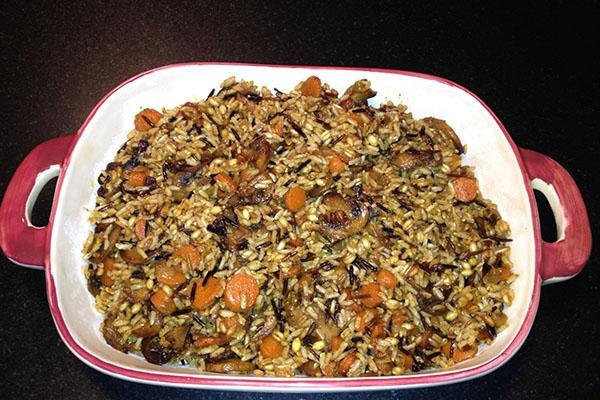 arroz cocido con champiñones