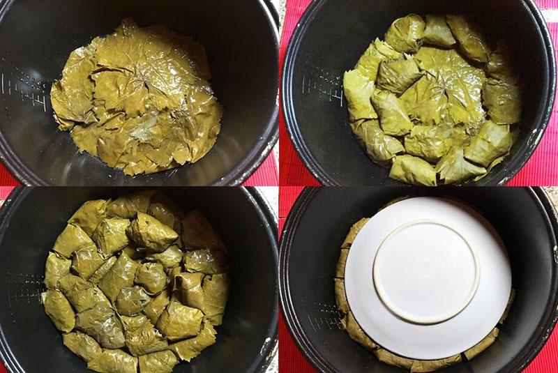 poner repollo relleno en una olla de cocción lenta