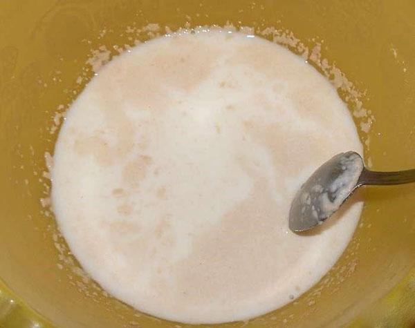mezclar levadura con leche y azúcar