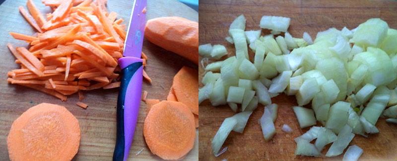 picar zanahorias y cebollas