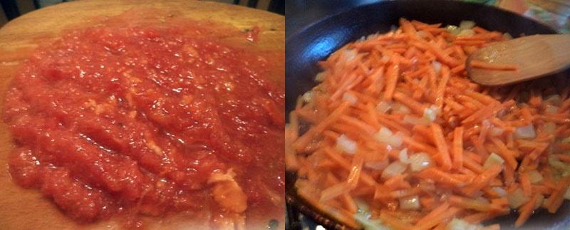 préparer les tomates et faire revenir les oignons avec les carottes