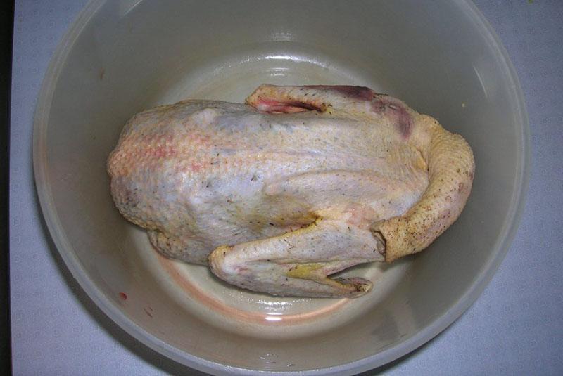 poner el pato en un recipiente hondo y verter sobre la marinada