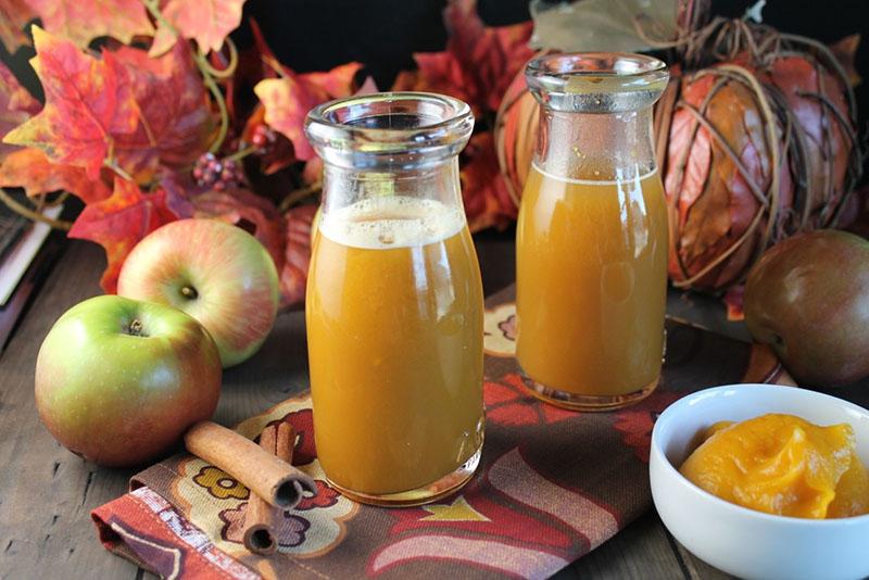 receta de jugo de manzana para el invierno a través de un exprimidor con miel